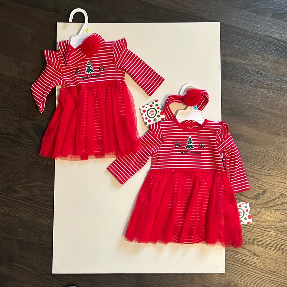 Adorable Little Me My First Christmas dresses with tutus and headbands.